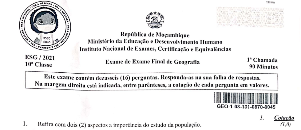 Resolução do Exame Final de Geografia 10ª Classe 2021- 1ª Chamada