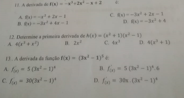 Exercícios resolvidos sobre primeira derivada