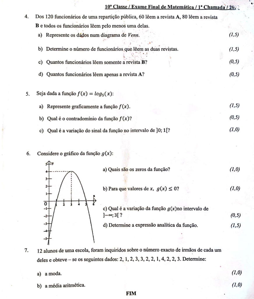 Exame de Matemática 10ª classe (2022) - 1ª Chamada (2a Parte)