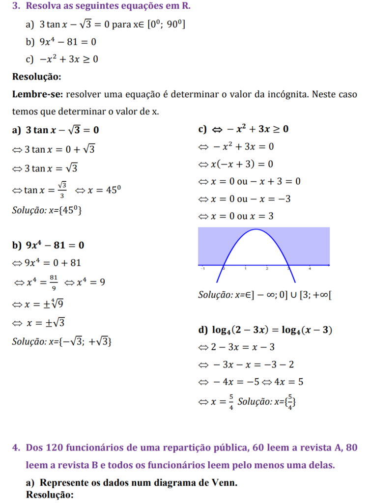 Resolução do Exame de Matemática 10ª classe (2022) - 1ª Chamada (Exercício 3-4)