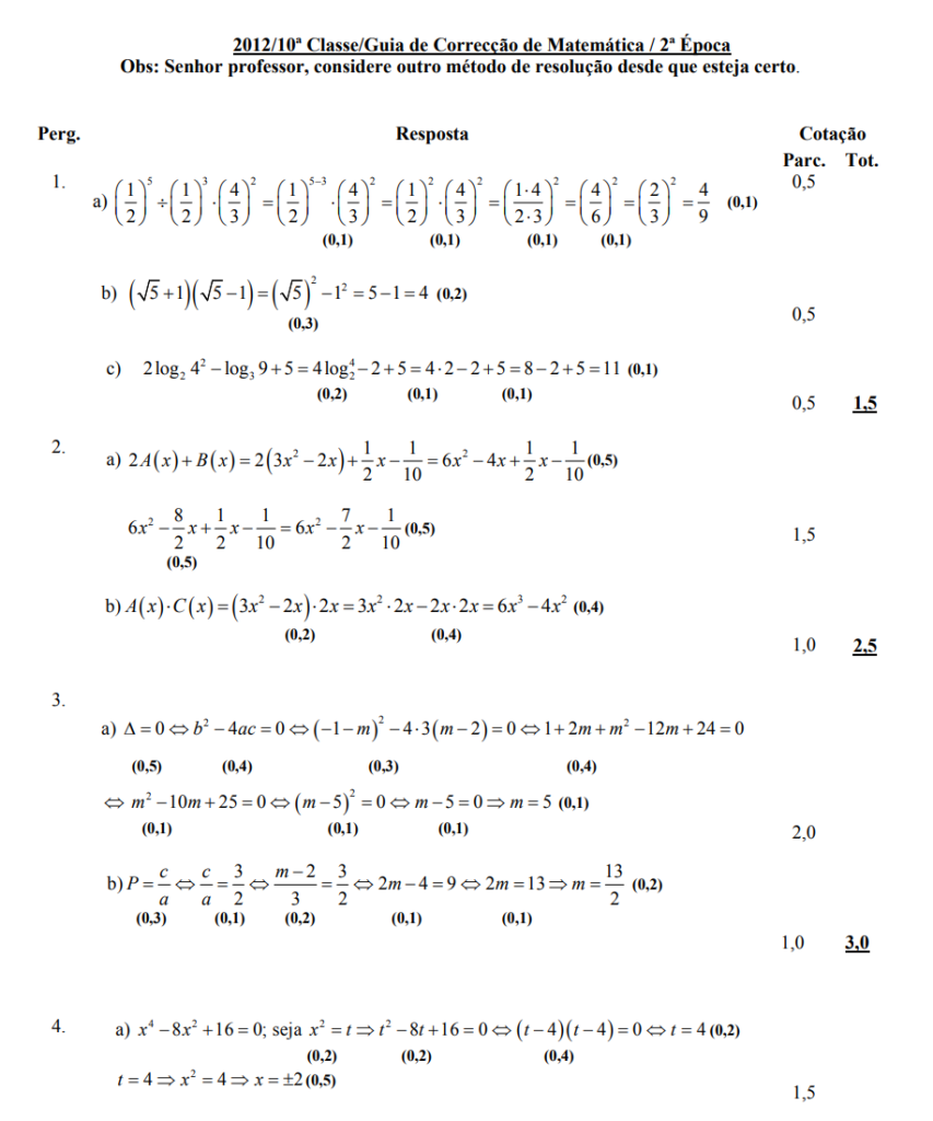 Resolução do Exame de Matemática 10ª classe (2012) - 2ª Época