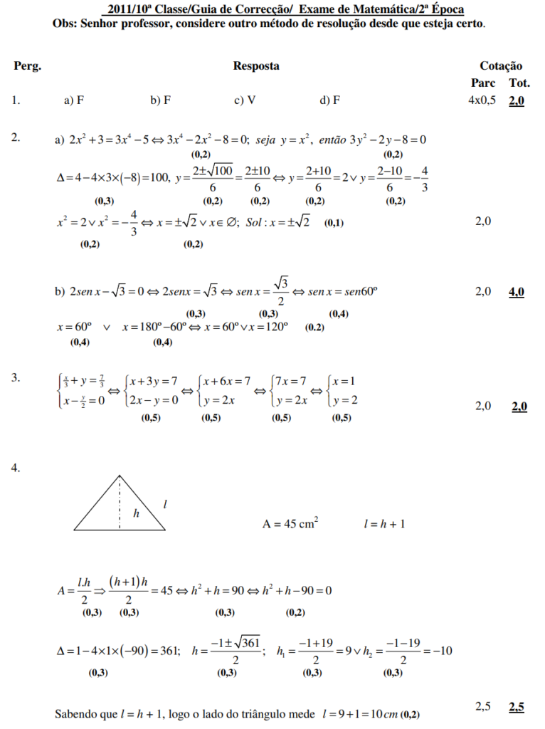 Resolução do Exame de Matemática 10ª classe (2011) - 2ª Época