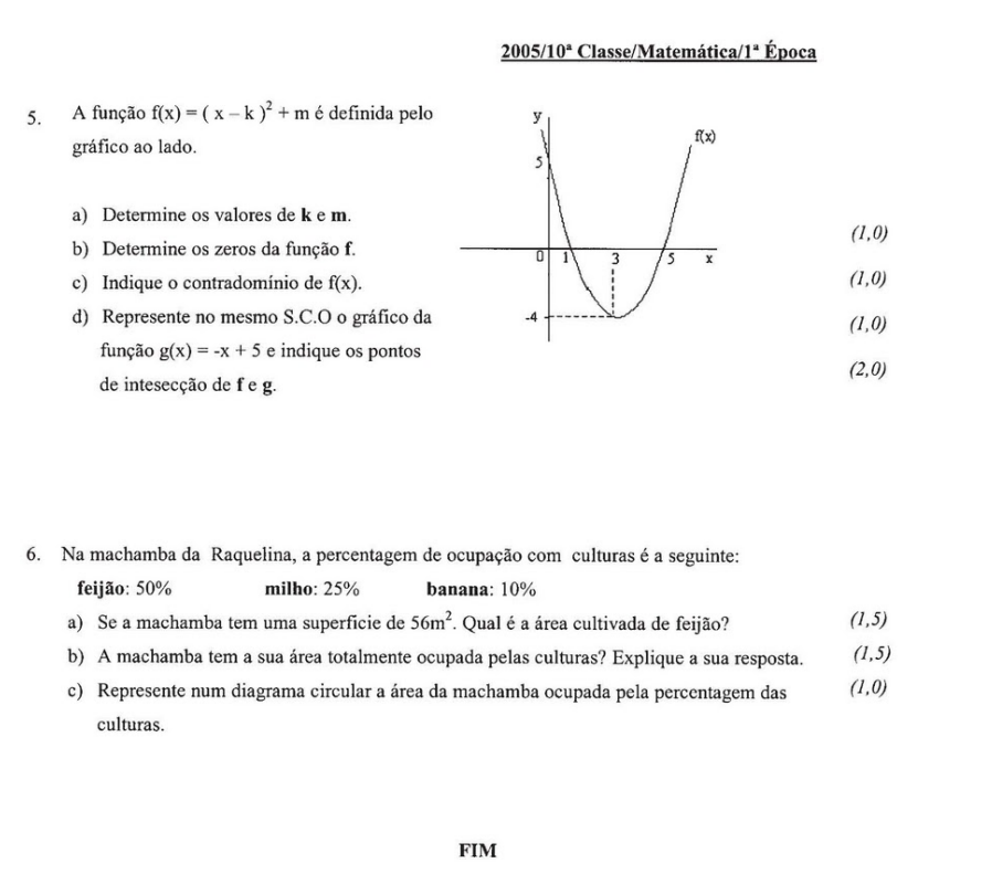 Exame de Matemática 10ª classe (2005) - 1ª Época(2)