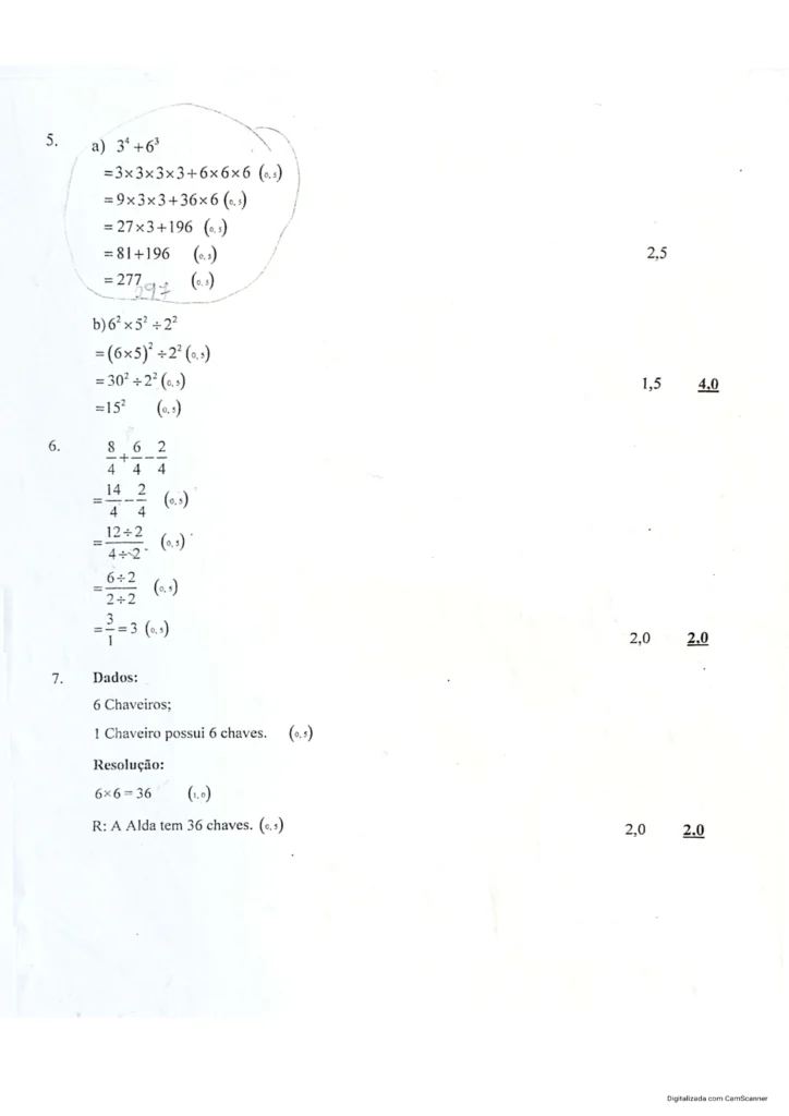 Resolução do Exame de Matemática 6ª classe (2024) – 1ª Chamada - Guião de Correção