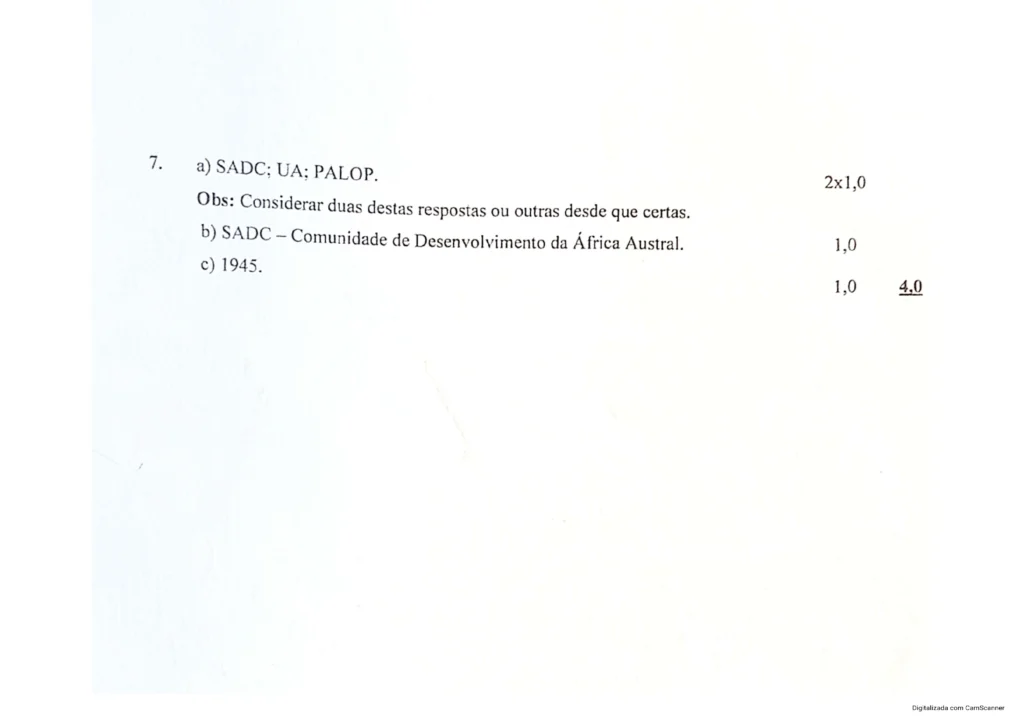 Resolução do Exame de Ciências Sociais 6ª classe (2024) – 1ª Chamada